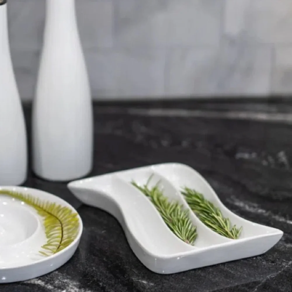 Crate & Barrel 7” White Porcelain Wave Appetizer/Olive/Herb/Cracker Dish